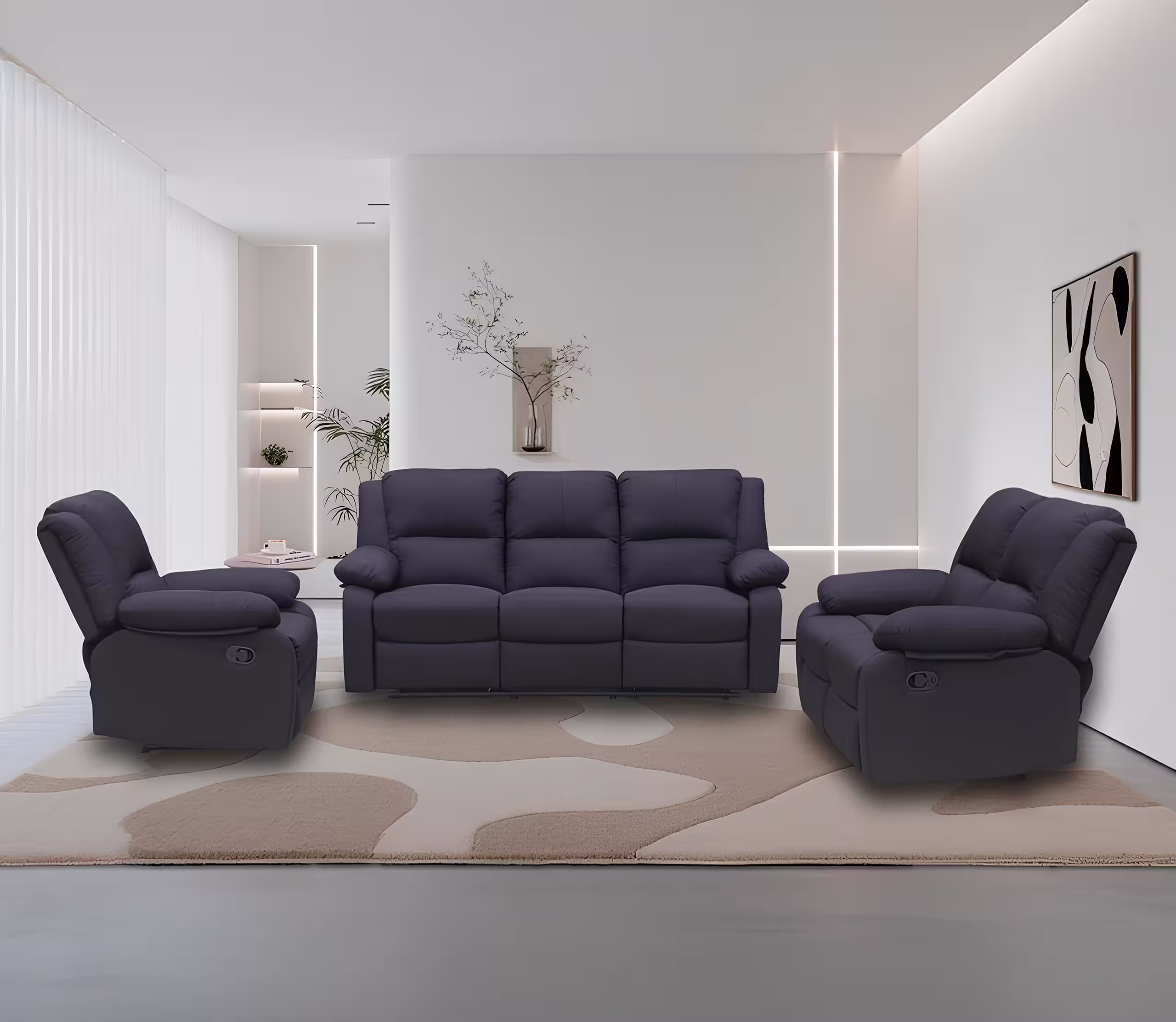 סט ספה 3+2+1 כולל ריקליינרים מבד אריג רחיץ ודומה כתמים יוניברס NEW